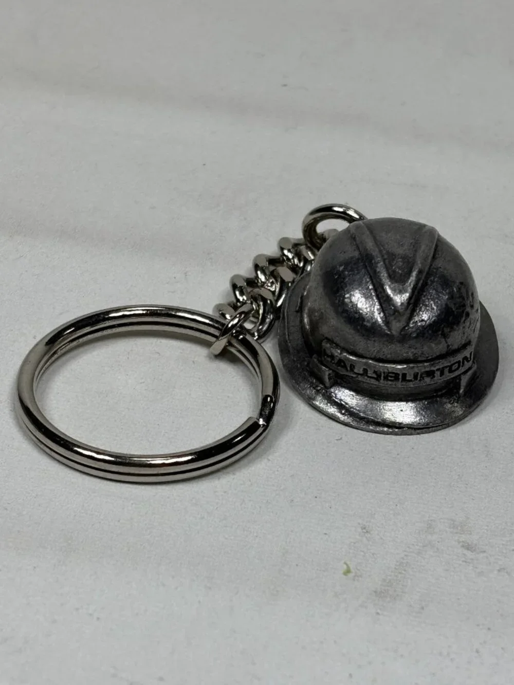 Vintage Halliburton Hard Hat Keychain Pewter Metal Oilfield Promo Safety Award